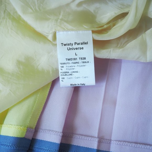 Twisty Parallel Universe Fun Color Block Pleated Skirt Size L Made in Italy - Picture 6 of 6